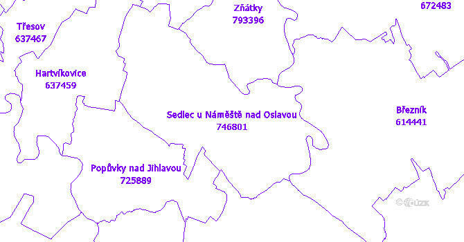 Katastrální mapa Sedlec u Náměště nad Oslavou - přehledová mapa katastrálního území