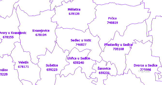 Katastrální mapa Sedlec u Votic - přehledová mapa katastrálního území