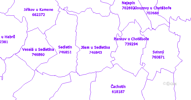 Katastrální mapa Jilem u Sedletína - přehledová mapa katastrálního území