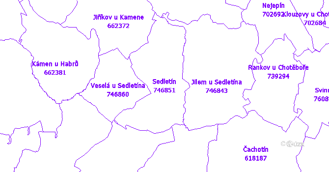 Katastrální mapa Sedletín - přehledová mapa katastrálního území