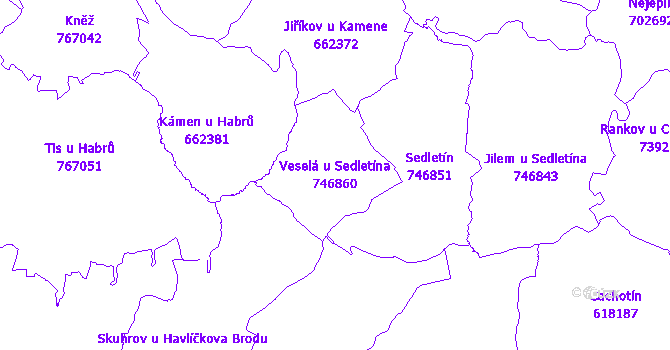 Katastrální mapa Veselá u Sedletína - přehledová mapa katastrálního území