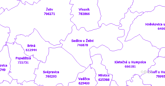 Katastrální mapa Sedlice u Želivi - přehledová mapa katastrálního území