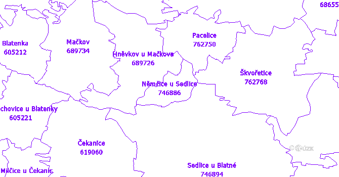 Katastrální mapa Němčice u Sedlice - přehledová mapa katastrálního území