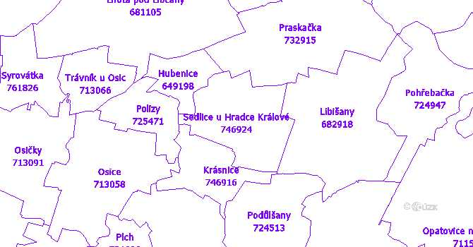 Katastrální mapa Sedlice u Hradce Králové - přehledová mapa katastrálního území