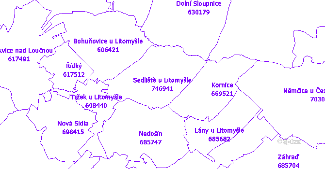 Katastrální mapa Sedliště u Litomyšle - přehledová mapa katastrálního území