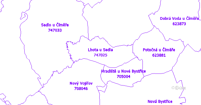 Katastrální mapa Lhota u Sedla - přehledová mapa katastrálního území