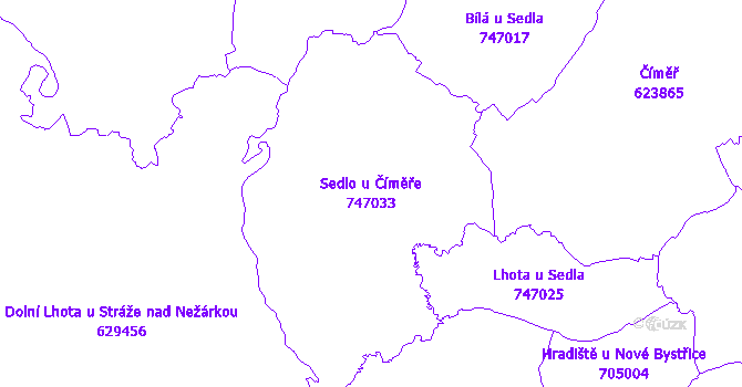Katastrální mapa Sedlo u Číměře - přehledová mapa katastrálního území