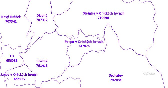Katastrální mapa Polom v Orlických horách - přehledová mapa katastrálního území
