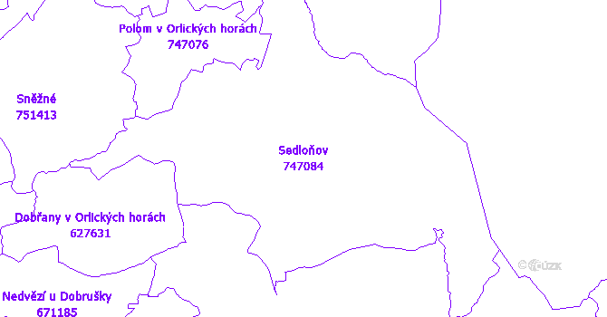 Katastrální mapa Sedloňov - přehledová mapa katastrálního území