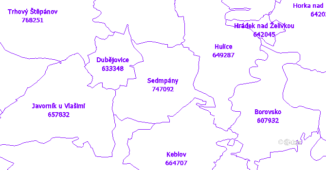 Katastrální mapa Sedmpány - přehledová mapa katastrálního území