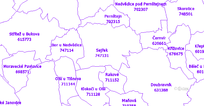 Katastrální mapa Sejřek