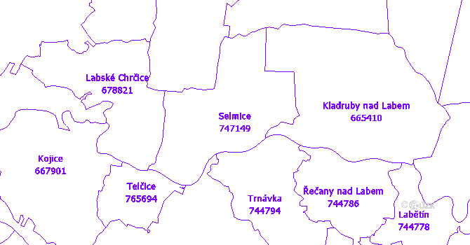 Katastrální mapa Selmice - přehledová mapa katastrálního území