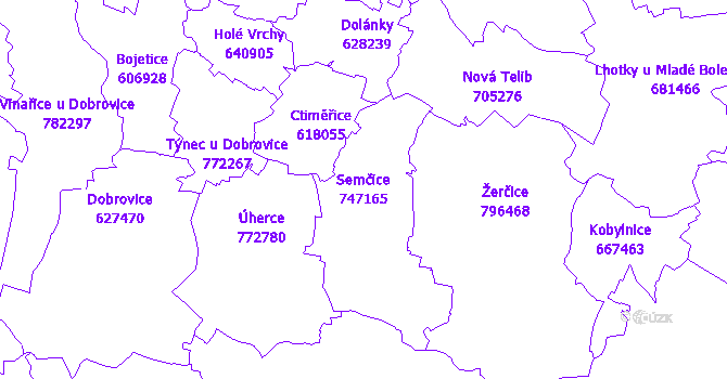 Katastrální mapa Semčice - přehledová mapa katastrálního území