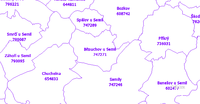 Katastrální mapa Bítouchov u Semil - přehledová mapa katastrálního území