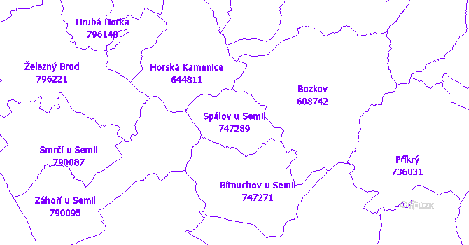 Katastrální mapa Spálov u Semil - přehledová mapa katastrálního území