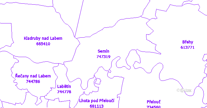 Katastrální mapa Semín - přehledová mapa katastrálního území