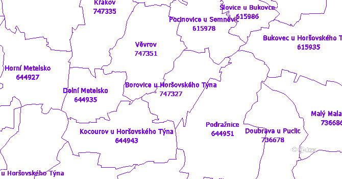 Katastrální mapa Borovice u Horšovského Týna - přehledová mapa katastrálního území