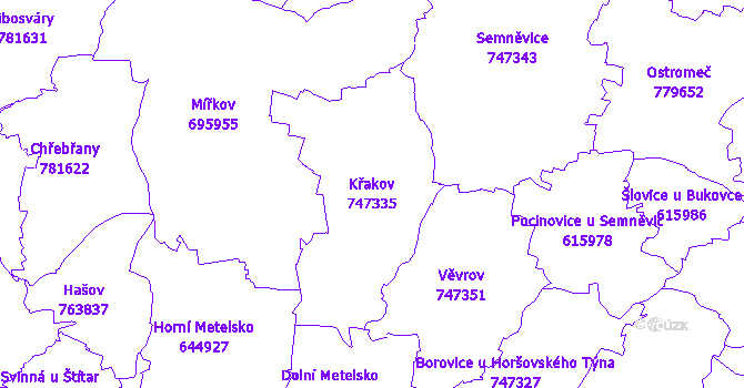 Katastrální mapa Křakov - přehledová mapa katastrálního území