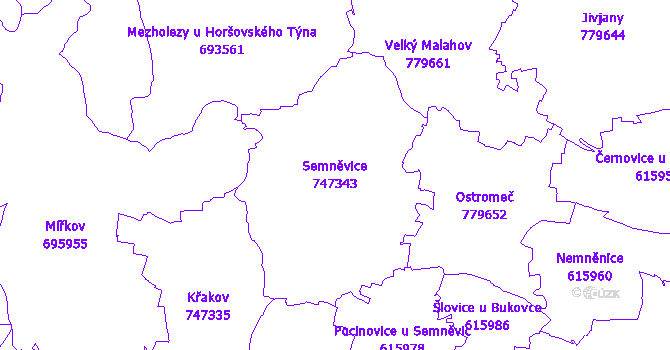 Katastrální mapa Semněvice - přehledová mapa katastrálního území