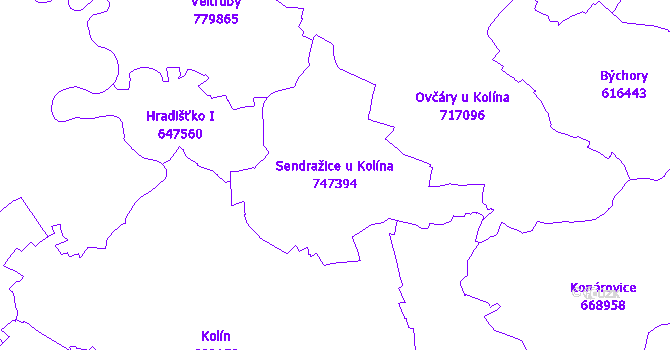 Katastrální mapa Sendražice u Kolína - přehledová mapa katastrálního území