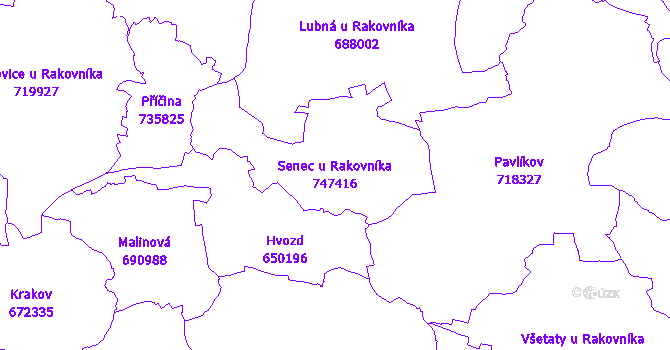 Katastrální mapa Senec u Rakovníka - přehledová mapa katastrálního území