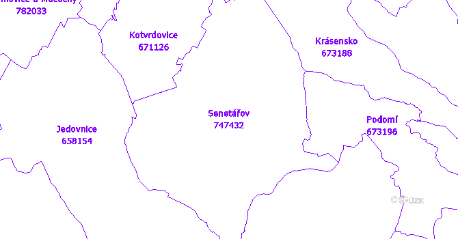Katastrální mapa Senetářov - přehledová mapa katastrálního území