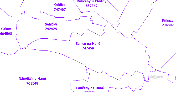 Katastrální mapa Senice na Hané - přehledová mapa katastrálního území