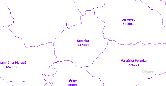 Katastrální mapa Seninka - přehledová mapa katastrálního území