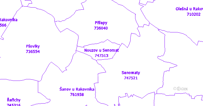 Katastrální mapa Nouzov u Senomat - přehledová mapa katastrálního území