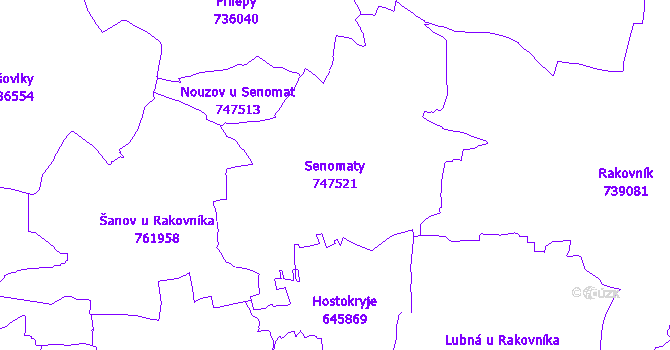 Katastrální mapa Senomaty - přehledová mapa katastrálního území