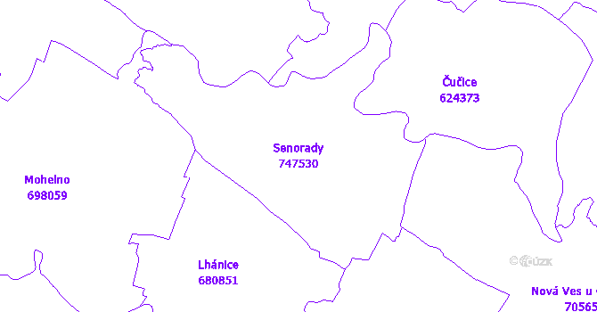 Katastrální mapa Senorady - přehledová mapa katastrálního území