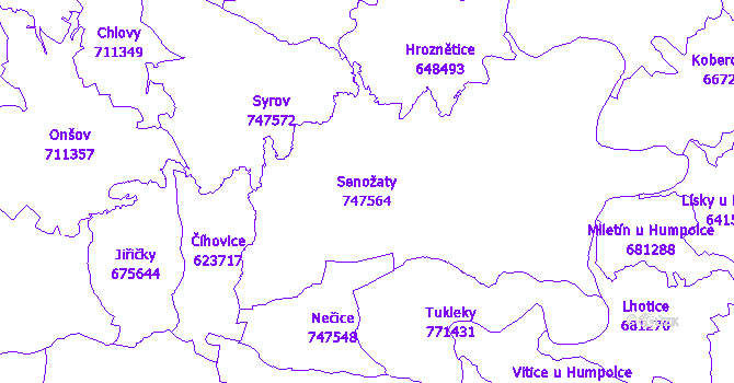 Katastrální mapa Senožaty - přehledová mapa katastrálního území