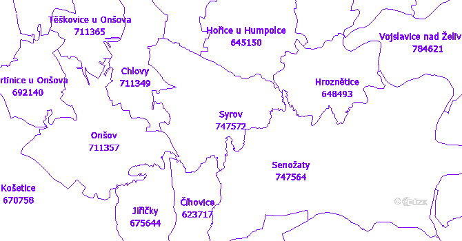 Katastrální mapa Syrov - přehledová mapa katastrálního území