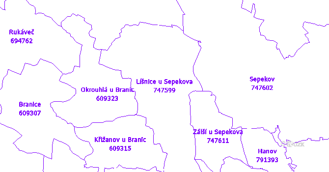 Katastrální mapa Líšnice u Sepekova - přehledová mapa katastrálního území