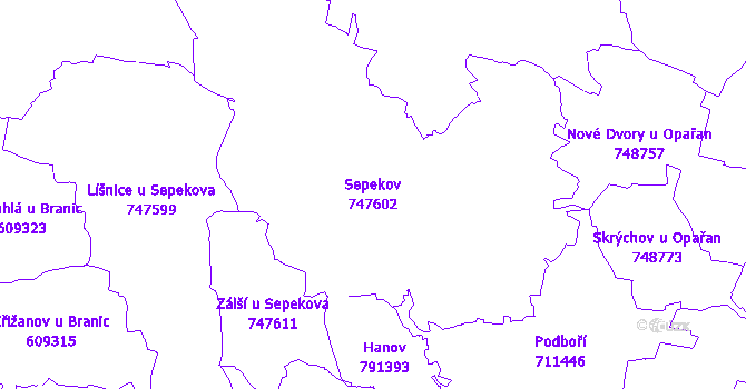 Katastrální mapa Sepekov - přehledová mapa katastrálního území