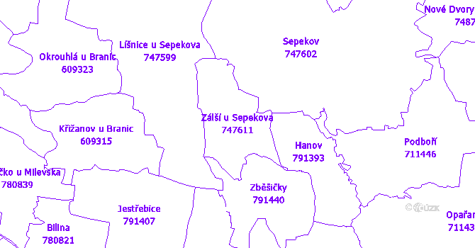 Katastrální mapa Zálší u Sepekova - přehledová mapa katastrálního území