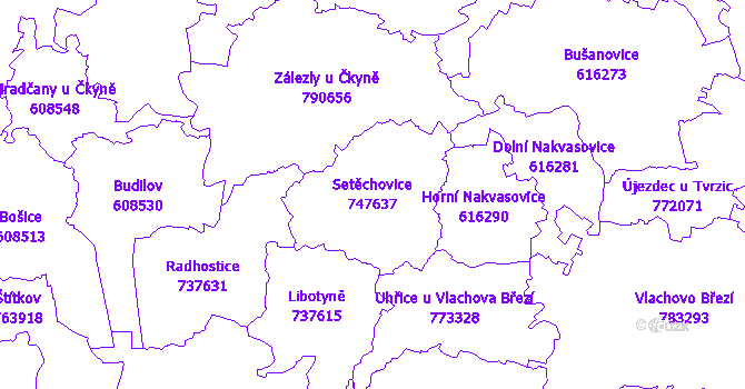 Katastrální mapa Setěchovice - přehledová mapa katastrálního území