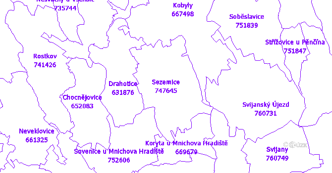 Katastrální mapa Sezemice - přehledová mapa katastrálního území