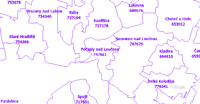 Katastrální mapa Počaply nad Loučnou - přehledová mapa katastrálního území