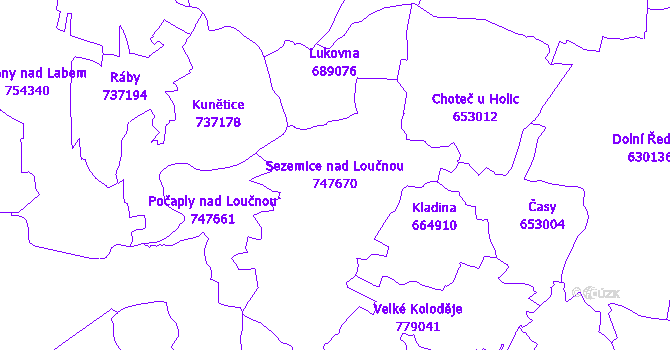 Katastrální mapa Sezemice nad Loučnou - přehledová mapa katastrálního území