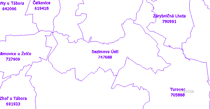 Katastrální mapa Sezimovo Ústí - přehledová mapa katastrálního území
