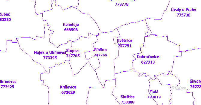 Katastrální mapa Sibřina - přehledová mapa katastrálního území
