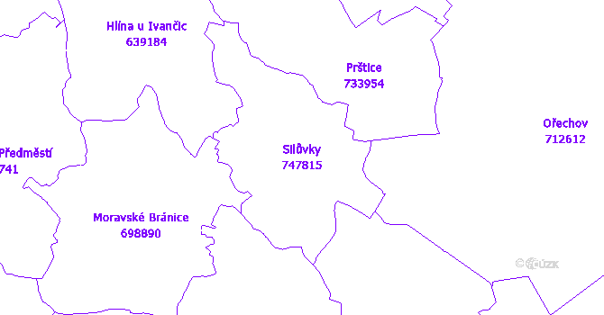Katastrální mapa Silůvky - přehledová mapa katastrálního území