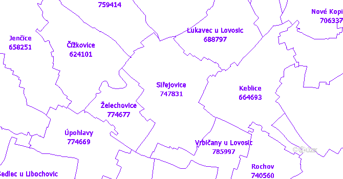 Katastrální mapa Siřejovice - přehledová mapa katastrálního území