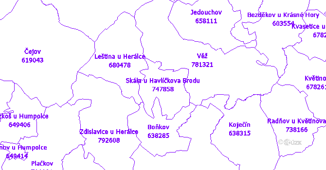Katastrální mapa Skála u Havlíčkova Brodu - přehledová mapa katastrálního území