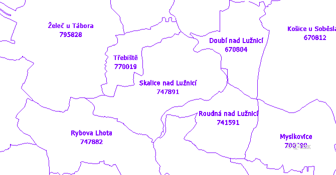 Katastrální mapa Skalice nad Lužnicí - přehledová mapa katastrálního území