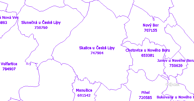 Katastrální mapa Skalice u České Lípy - přehledová mapa katastrálního území