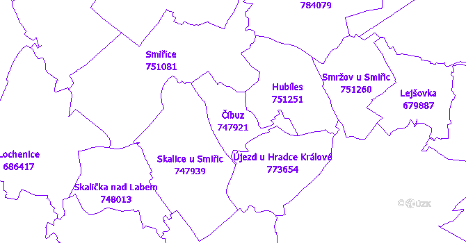 Katastrální mapa Číbuz - přehledová mapa katastrálního území