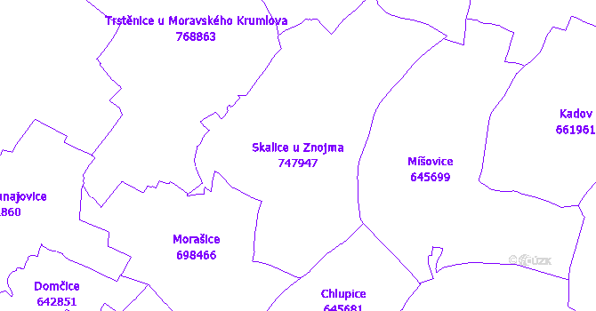 Katastrální mapa Skalice u Znojma - přehledová mapa katastrálního území