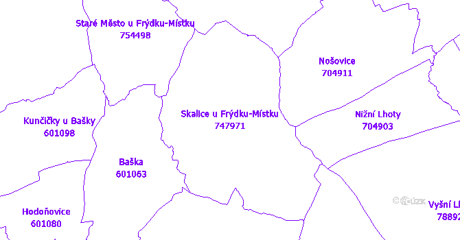 Katastrální mapa Skalice u Frýdku-Místku - přehledová mapa katastrálního území